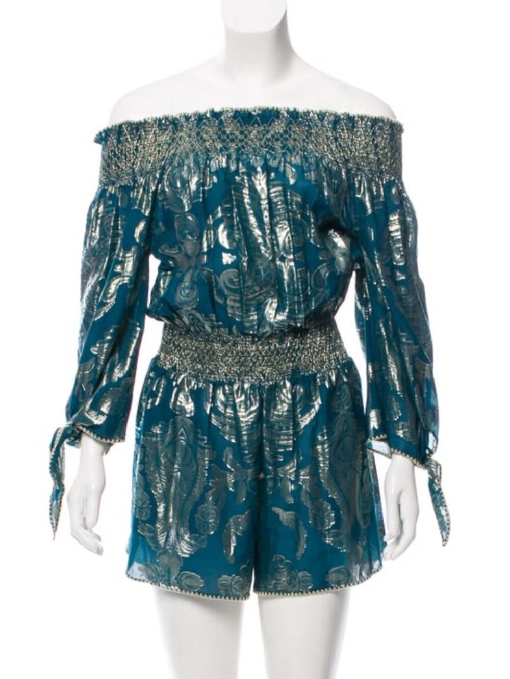 Rachel Zoe Patrice Metallic Off Shoulder Elastic Waist Romper XS/S
